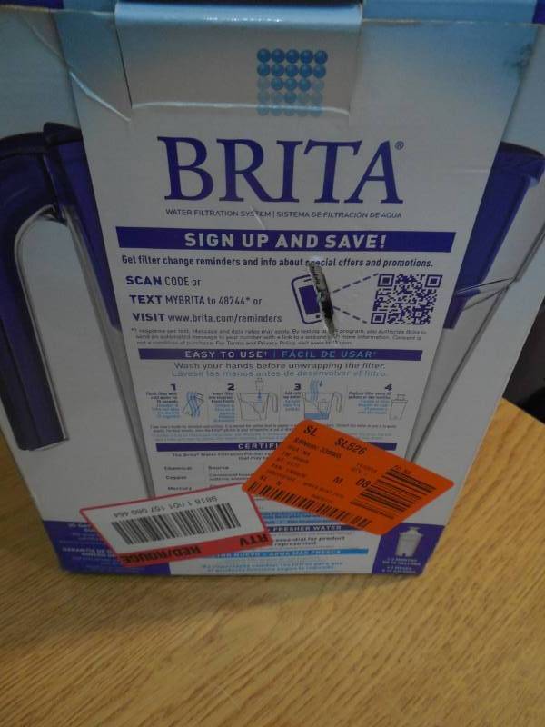lot 71 image: Brita Six 8 oz. Glasses Mist Water Filter Pitcher in Dark Blue