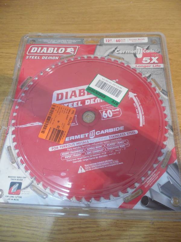 lot 56 image: Diablo 12 in. x 60-Tooth Steel Demon Cermet II Carbide Blade for Ferrous Metals & Stainless Steel