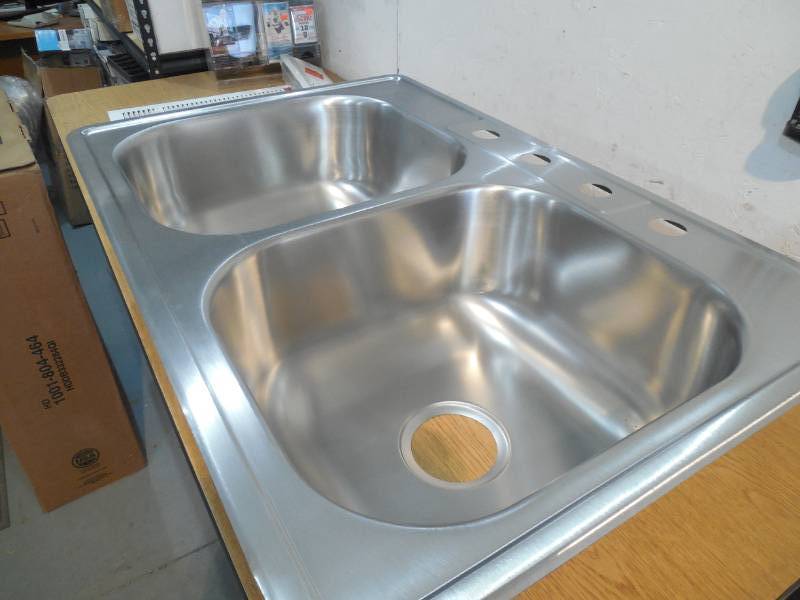 lot 133 image: Glacier Bay Drop-In Stainless Steel 33 in. 4-Hole Double Bowl Kitchen Sink