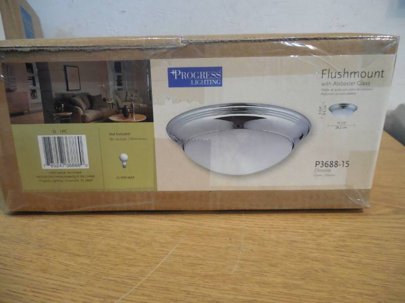 lot 29 image: (3) Progress Lighting Alabaster Glass Collection 11.5 in. 1-Light Chrome Flushmount