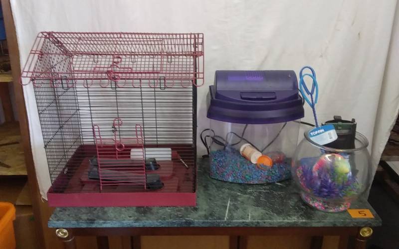 Wire Bird Cage, Fish Bowl & Aquarium With Pump & Other Accessories