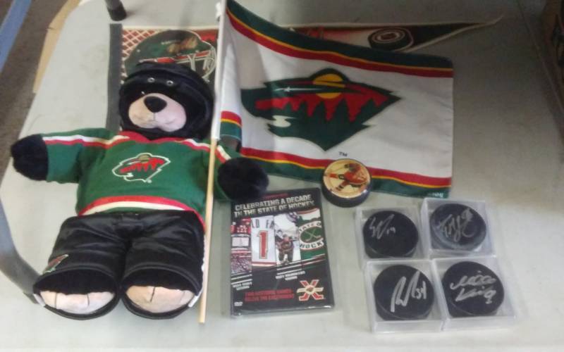 MN WILD Collectibles - Autographed Pucks, Bear, Flag, DVD