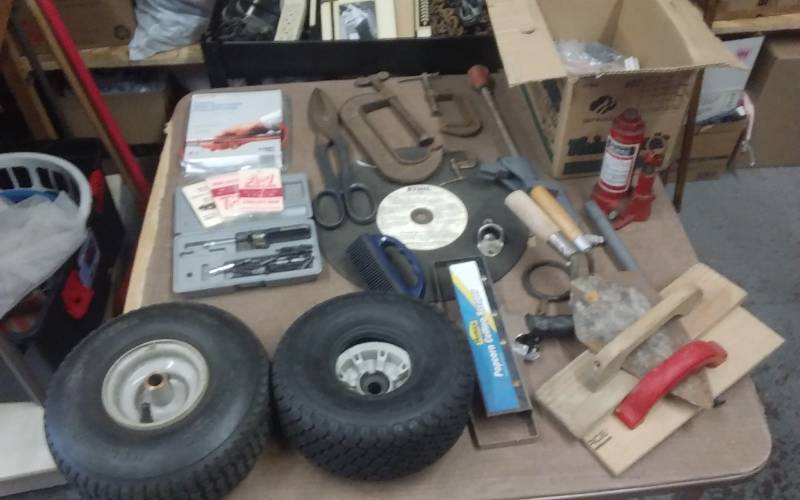 Assorted Hand Tools, Bottle Jack, Pneumatic Tires, More