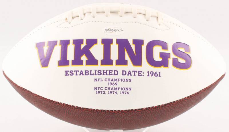 lot 17 image: Andrew Sendejo Signed Vikings Logo Football Inscribed SKOL (TSE COA)