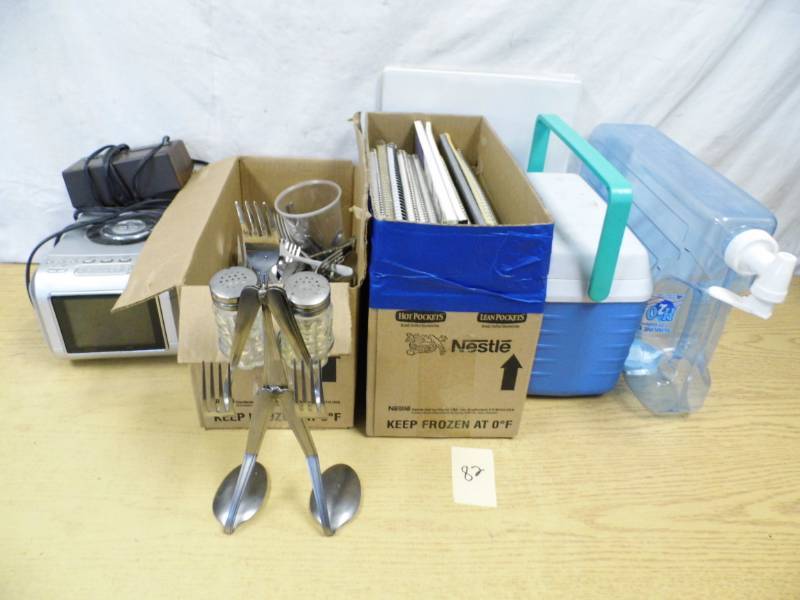 lot 82 image: Clock - Radio - Silverware - Notebooks