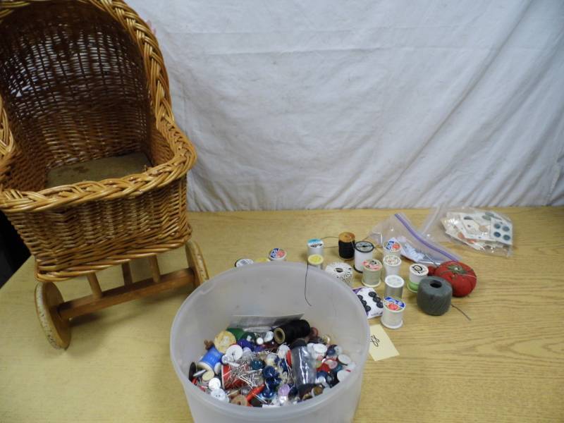 lot 88 image: Sewing Items - Wicker Buggy
