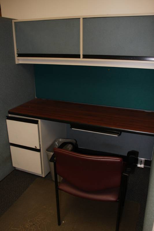 2 Desk Cubicles 2 Dividing Panels 2 Chairs, 2 Over Head Cabinets, 1 Chair Mat Room 3