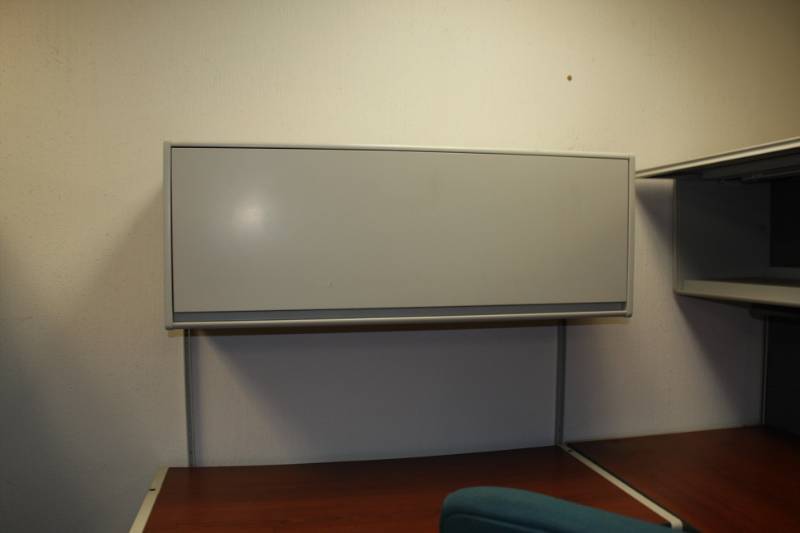 Desk and Cubicle, 2 Cubicle Panels, 2 over head Cabinets, Chair, Mat, Room 3