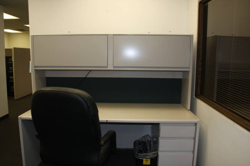 Desk 75 x 30 with Hutch, Chair, Small Garbage Can Room 4
