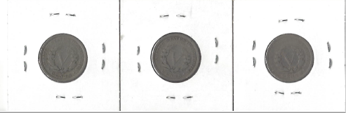 Three Different Liberty Head Nickels - 1903, 1907, & 1910