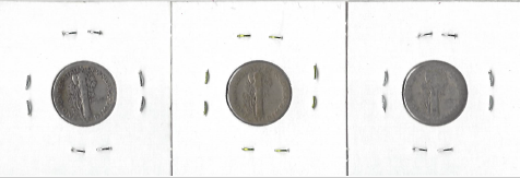 Three Different Mercury Dimes - 1918, 1928, & 1936