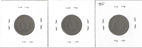 Three Different Liberty Head Nickels - 1907, 1911, & 1912