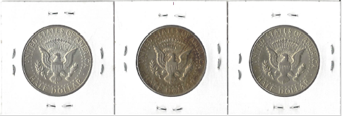 Three Different Silver Kennedy Halfs - 1965, 1966, & 1967