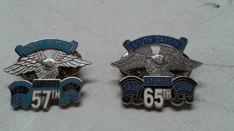 lot 7 image: Lot Of Three Sturgis Motorcycle Rally Hat Pins