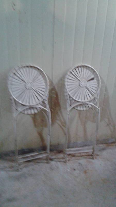 lot 43 image: A Pair Of Folding Iron Garden Chairs, Used, Show Wear, Paint Flaking