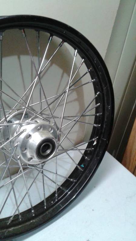 lot 50 image: Pair Of Motorcycle Rims, Used, Shoe Wear 21-2.15 TLA, I Believe This Belong On A Harley