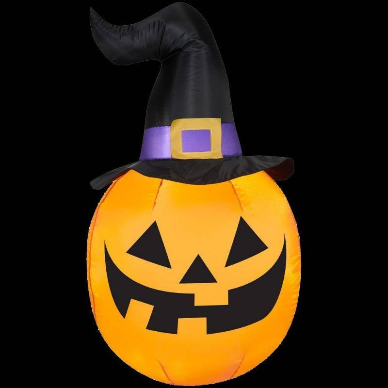 lot 21 image: 5 ft. Inflatable Outdoor Pumpkin with Witch Hat - New in Box