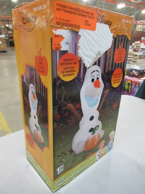 lot 26 image: Inflatable Disneys Olaf with Pumpkin Thanksgiving Halloween Yard Decoration Props, 3.5-foot Tall - New in Box