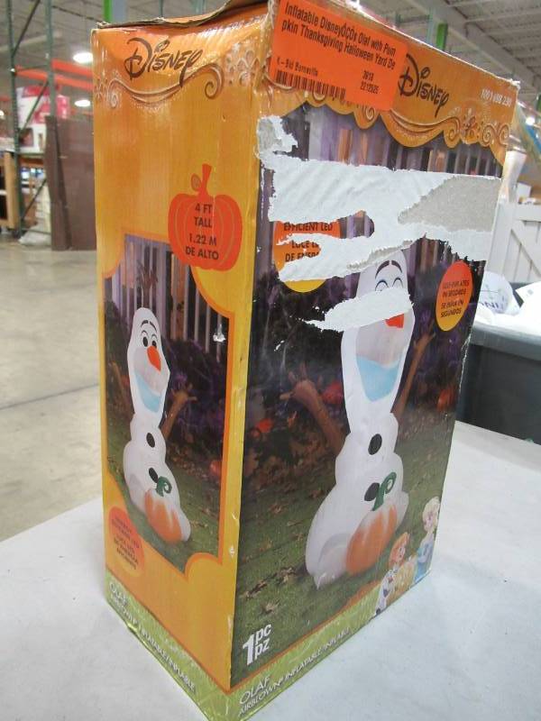 lot 27 image: Inflatable Disneys Olaf with Pumpkin Thanksgiving Halloween Yard Decoration Props, 3.5-foot Tall - New in Box