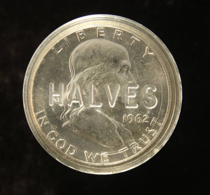 lot 13 image: BU ROLL OF (20) 1962 FRANKLIN SILVER HALF DOLLARS
