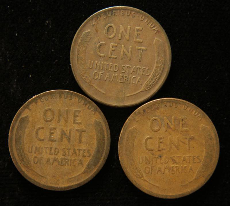 lot 27 image: 3 EARLY DATE WHEAT CENTS 1911-D, 1912-D, 1913-D