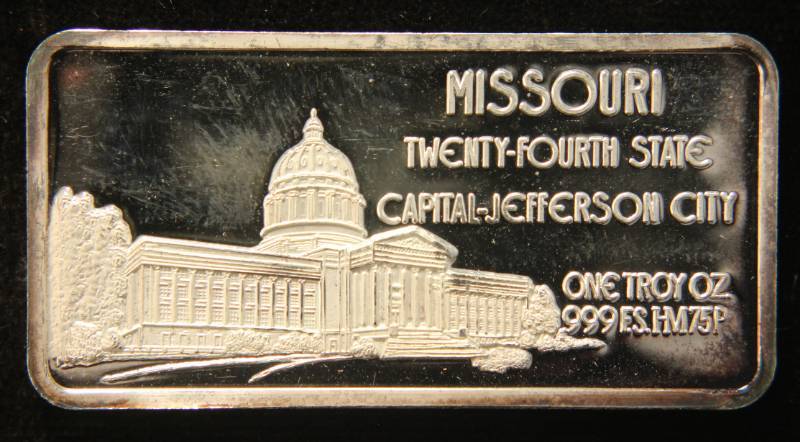 lot 48 image: 1 TROY OZ. .999 FINE SILVER BAR 50 STATES SERIES MISSOURI