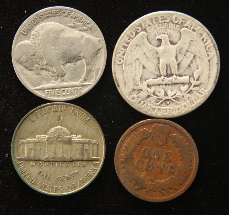 lot 63 image: 4 US COINS 1898 CENT, 1929 & 1944-D WAR NICKEL  1951-S SILVER QUARTER