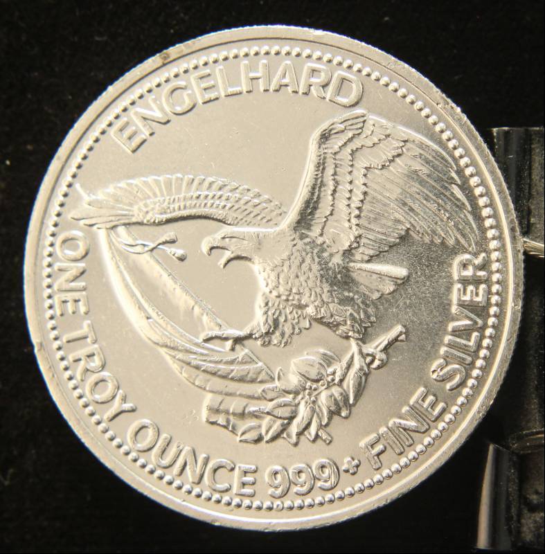 lot 75 image: 1 TROY OZ. .999 FINE SILVER 1986 ENGELHARD AMERICAN PROSPECTOR