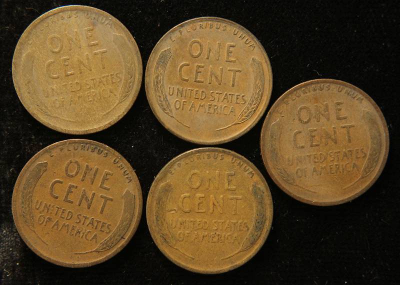 lot 80 image: 5 US WHEAT CENTS 1921 P-S 1923 1924 P-S