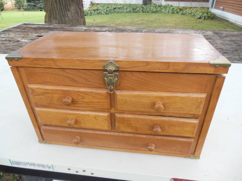 Oak tool box with felt lined drawer...