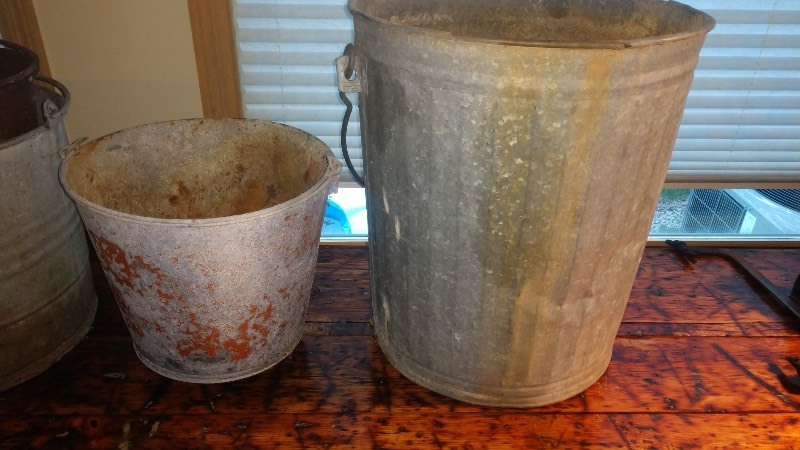 Galvanized Pails, Galvanized Igloo Dispenser, Galvanized Trash Can