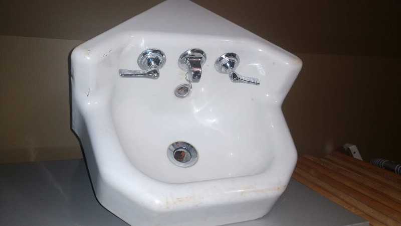 Cast Iron Porcelain Corner Sink 1952