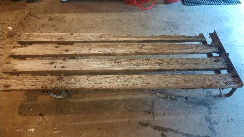 Antique Industrial Warehouse Cart w Low Wood Platform