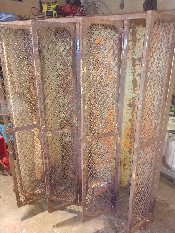 Vintage Industrial Metal Locker Section on Casters