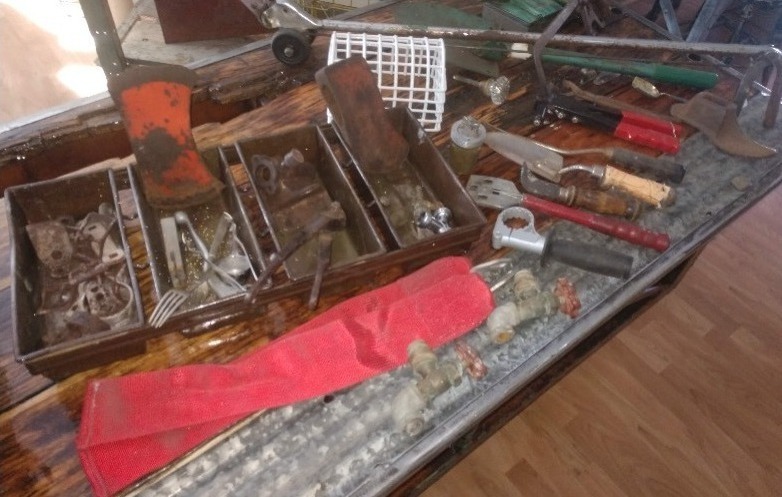 Vintage Shovels and Hand Tools, Vintage Bread Loaf Pan, Axe Heads, Primitive Cast Iron Cobbler Shoe Repair Form