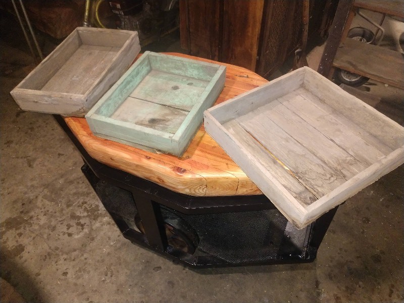 Two Wood Crates, One Teal Wood Crate