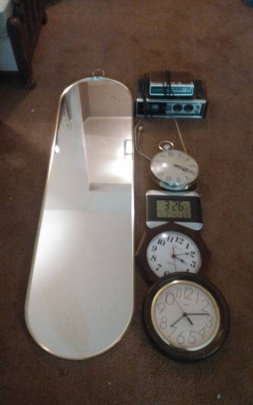 lot 35 image: Full Length Mirror, Assorted Clocks & Clock Radios