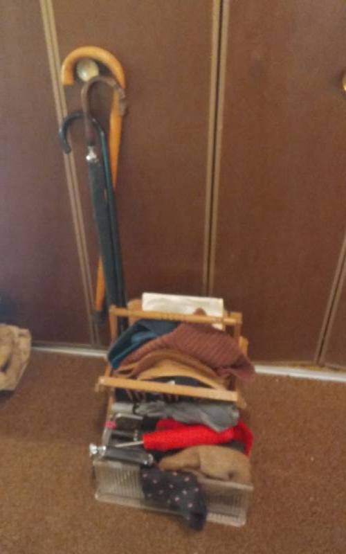 lot 44 image: Umbrellas, Canes, Craft Basket, Hats, More