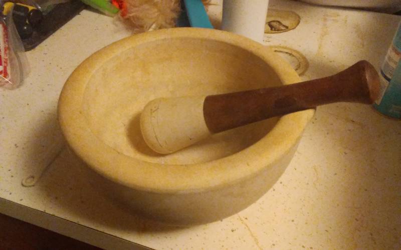 lot 51 image: Large Stone Mortar & PestleMuddler Bowl