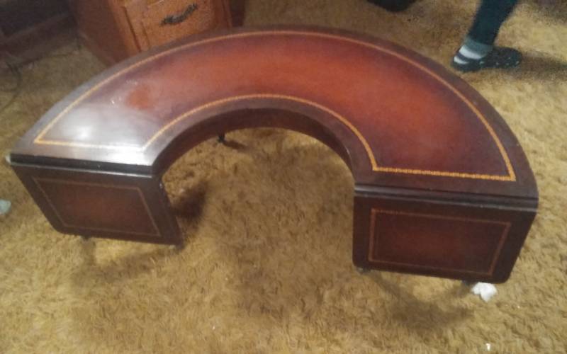 lot 58 image: Unique Curved Half Round Table With Drop Sides 45x17 Tall