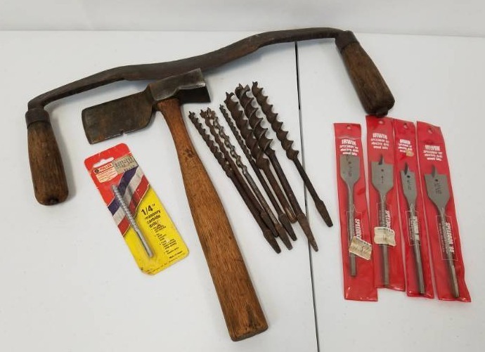 lot 35 image: Draw Blade Carpenters hatchet Wood Drill Bit lot