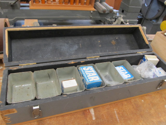 lot 24 image: Vintage Wooden Tool Organizer wMetal Trays
