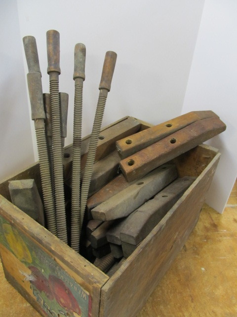 lot 35 image: large Lot of Antique Wooden Screw Clamps