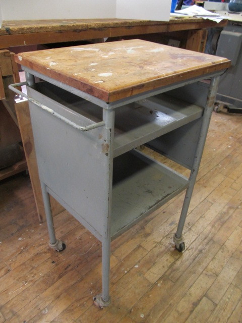 lot 36 image:   Heavy Duty Wood Top Rolling Shop Table