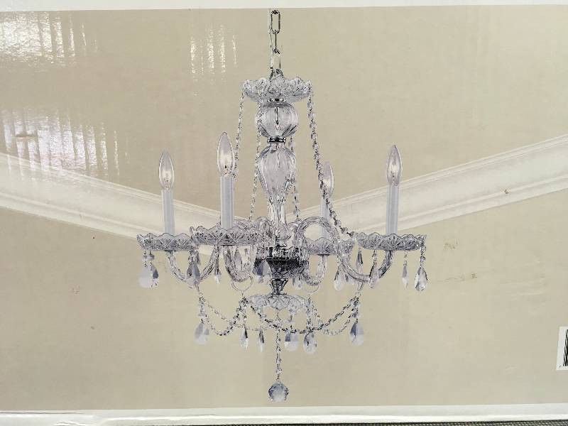 lot 2 image: Hampton Bay Hampton Bay Lake Point 4-Light Chrome and Clear Crystal Chandelier new