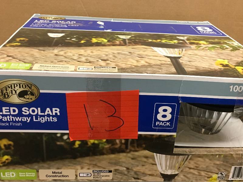 lot 13 image: Textured Black Solar LED Pathway Light Set (8-Pack) in good conditions