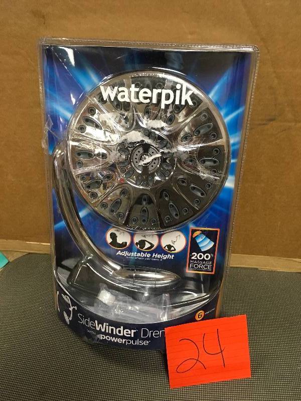 lot 24 image: Waterpik Sidewinder 6-Spray 7 in. Rainfall Showerhead in Chrome ASW-673E in good conditions