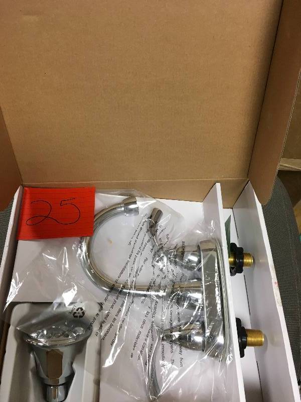 lot 25 image: Glacier Bay Edgewood 4 2-Handle Bathroom Faucet-Chrome not used