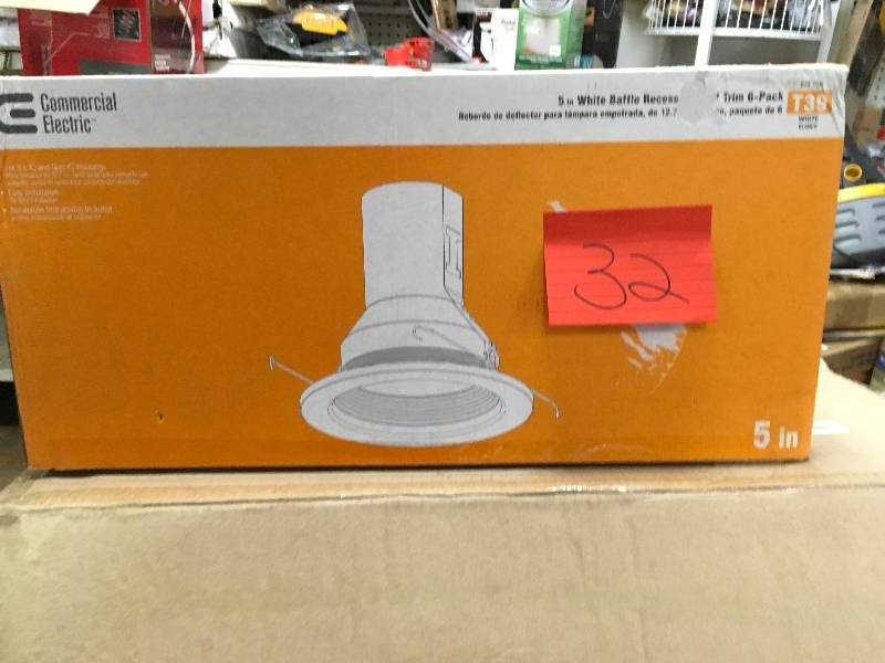 lot 32 image: Commercial Electric 5 in. White Baffle Trim (6-Pack) new