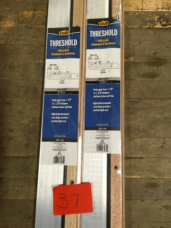 lot 37 image: MD THRESHOLD TH393 Adjustable Aluminum & Hardwood Sill Inswing  1-18 x 4-916  73  LOT OF  2 not used